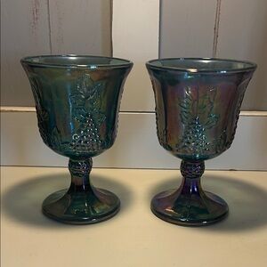 Vgt carnival glass goblet with Harvest Moon design.